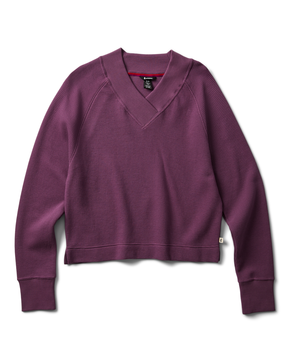 Atajo Long-Sleeve Waffle V-Neck - Women's - Mystic - US 7899
