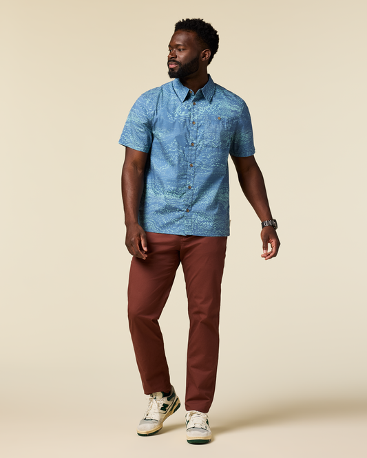 Estival Button Up Shirt - Print - Men's - Waves Steel Blue - US 5543