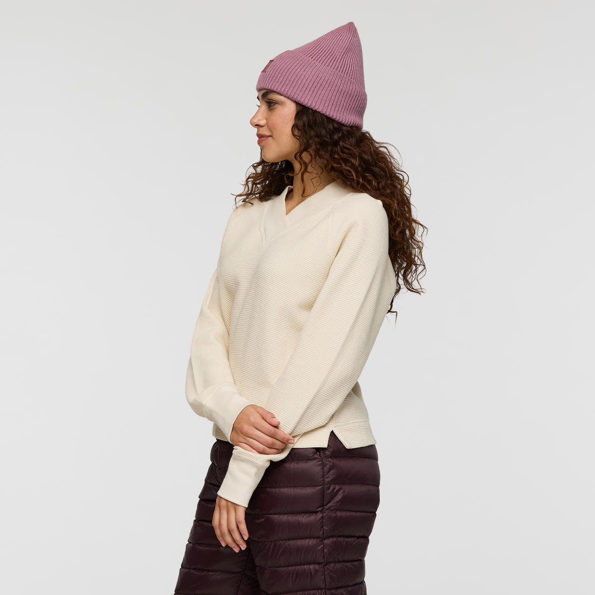 Atajo Long-Sleeve Waffle V-Neck - Women's - Cream - US 3840