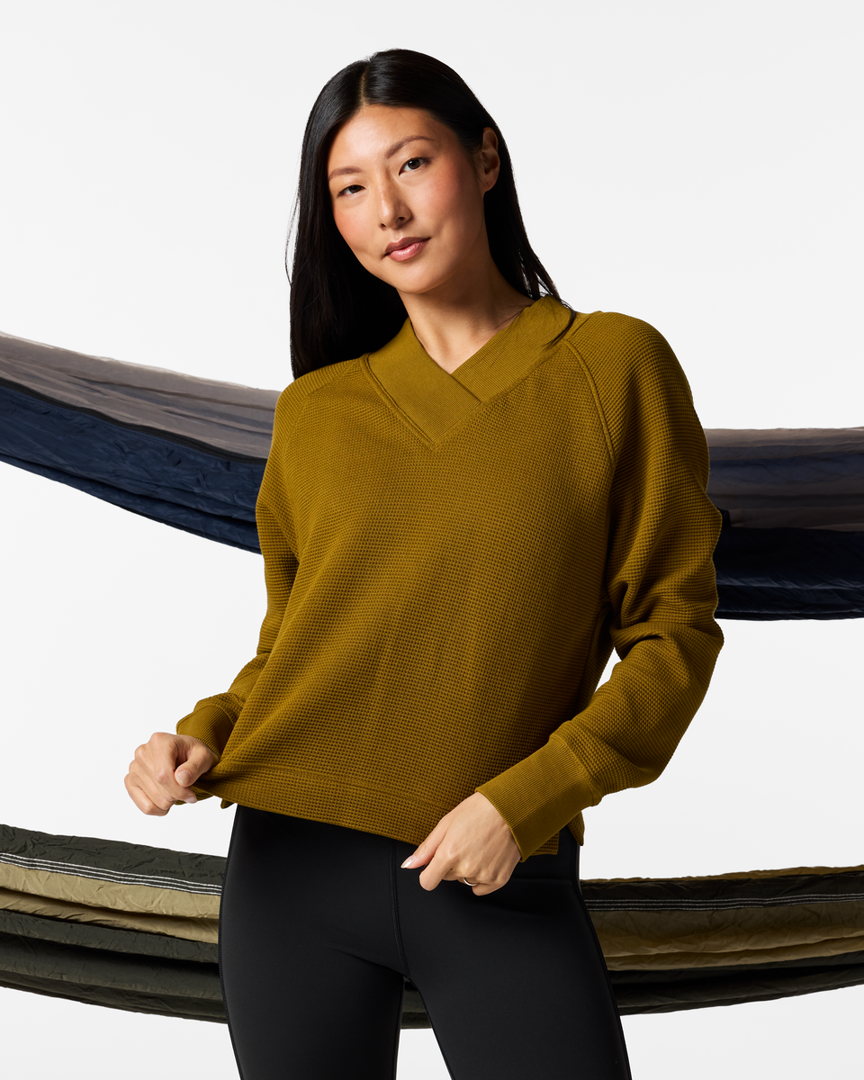 Atajo Long-Sleeve Waffle V-Neck - Women's - Log Cabin - US 3056