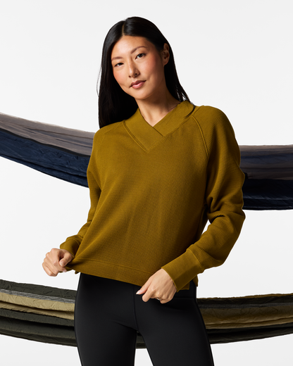 Atajo Long-Sleeve Waffle V-Neck - Women's - Log Cabin - US 3056