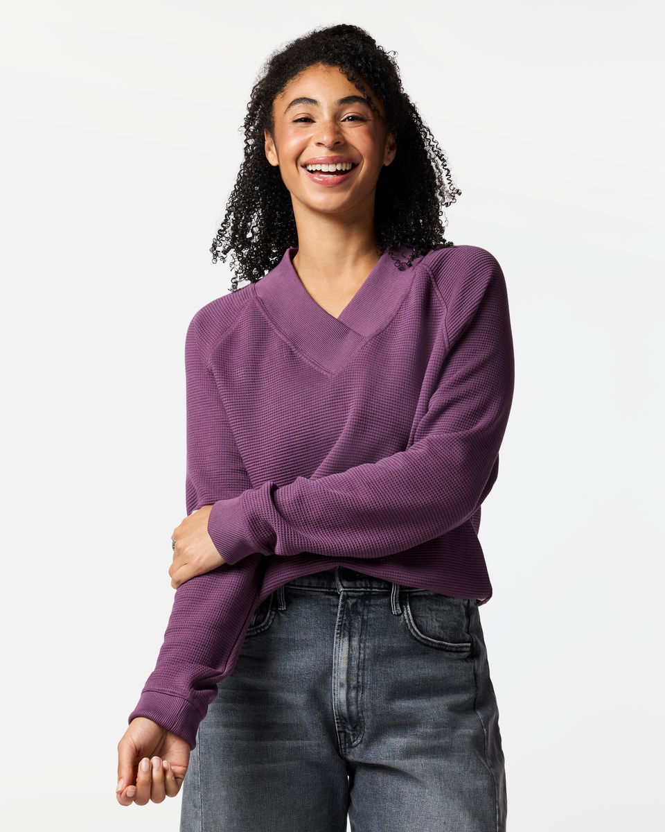 Atajo Long-Sleeve Waffle V-Neck - Women's - Mystic - US 3071