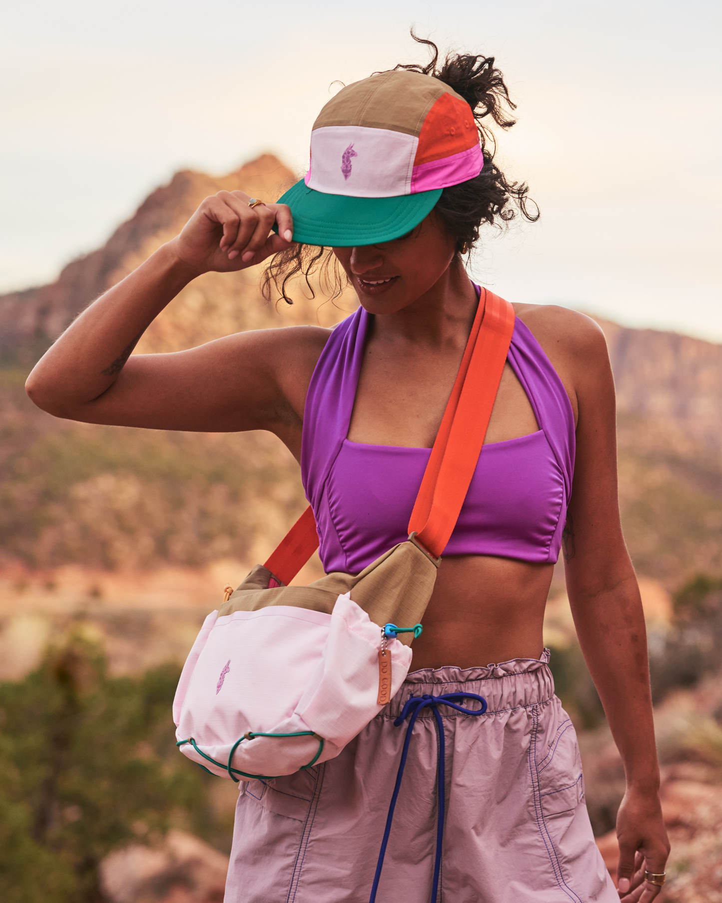 Cotopaxi X FP Movement Tech 5-Panel Hat - Powder Pink/Green Glow - US 4510