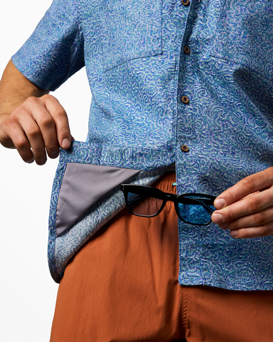 Afuera Button Up Shirt - Print - Men's - Cenotes Azure - US 2808