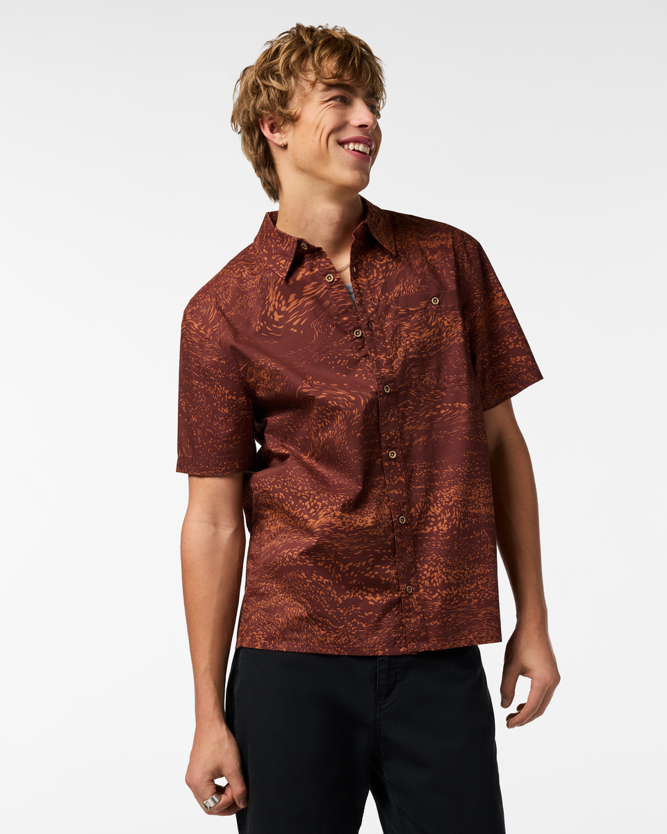 Estival Button Up Shirt - Print - Men's - Waves Sepia - US 8083