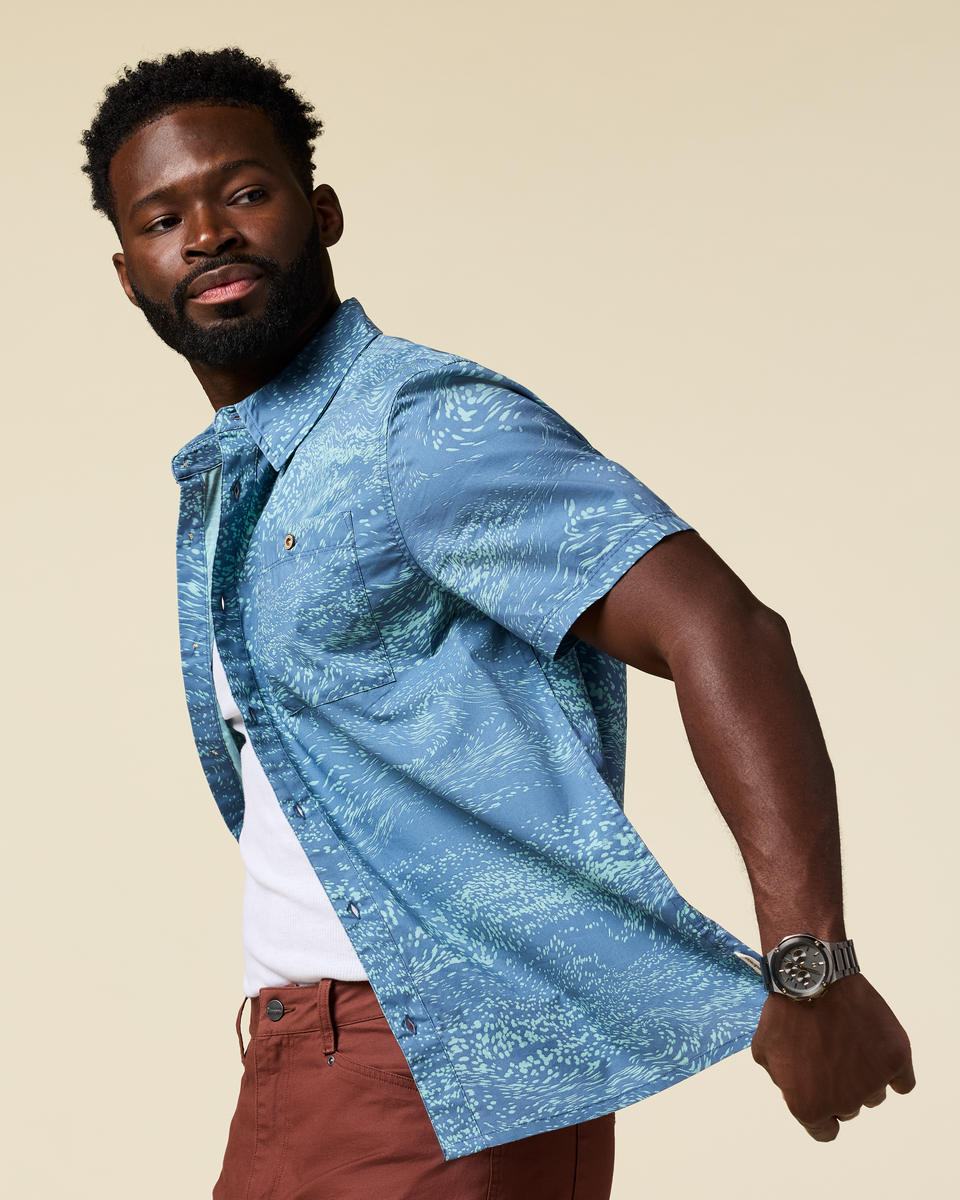 Estival Button Up Shirt - Print - Men's - Waves Steel Blue - US 4773