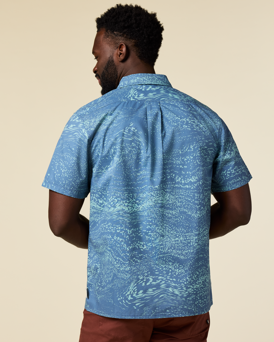 Estival Button Up Shirt - Print - Men's - Waves Steel Blue - US 4773