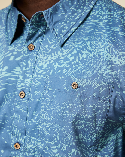 Estival Button Up Shirt - Print - Men's - Waves Steel Blue - US 4773